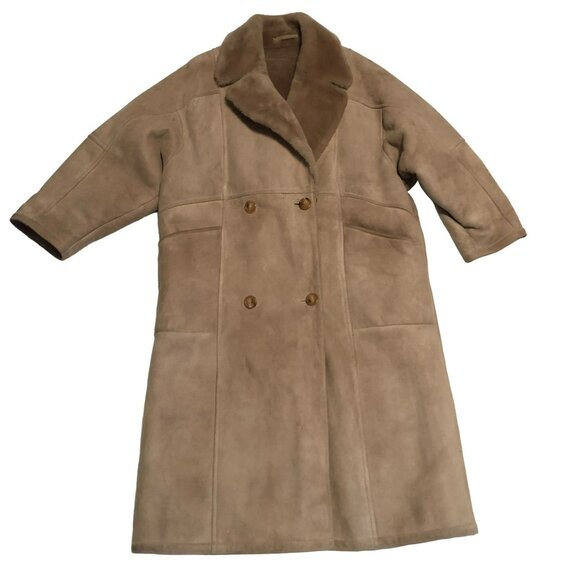 VTG SPRING LAMB COAT SIZE M TAN SAWYER OF CALIFORNIA PURE WOOL LINING WOMENS - Picture 1 of 4